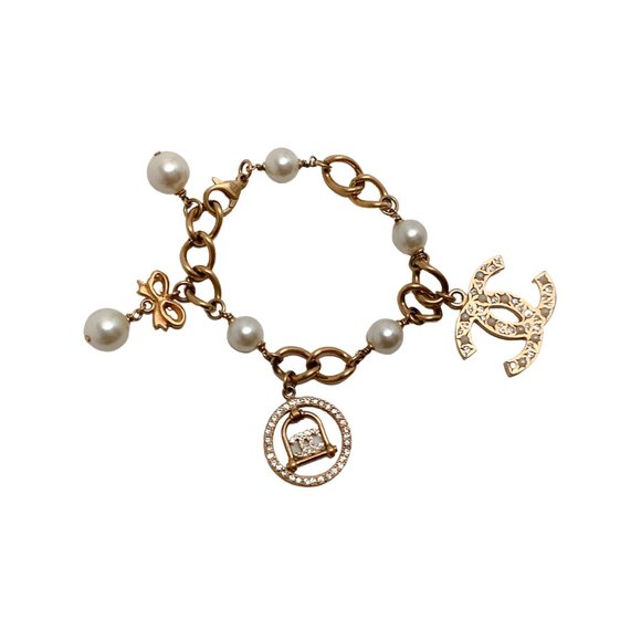 Chanel Gold Pearl and Strass Charm Bracelet - Picture 2 of 4